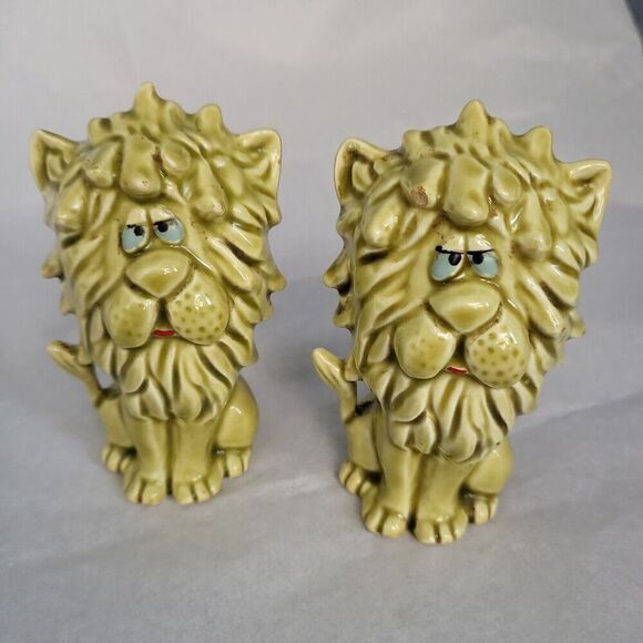 Vintage Anthropomorphic Ceramic Japan Release Kitsch Lion Salt & Pepper Shakers - Picture 3 of 10